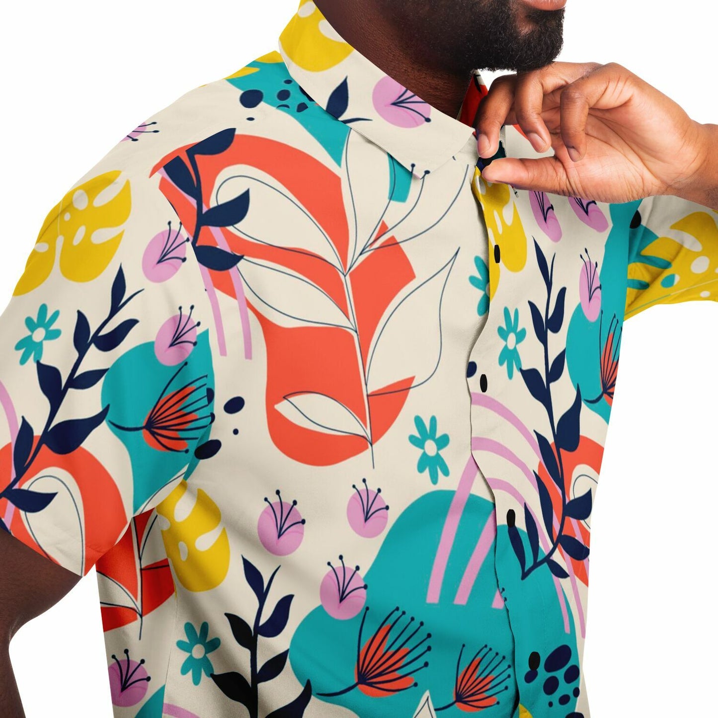 Floral Painting Short Sleeve Button Down Shirt - AOP