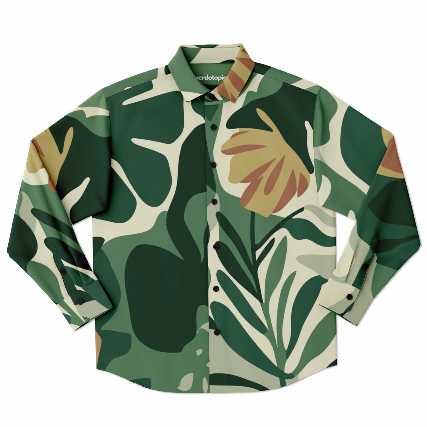 Floral Pattern Long Sleeve Button Down Shirt - AOP