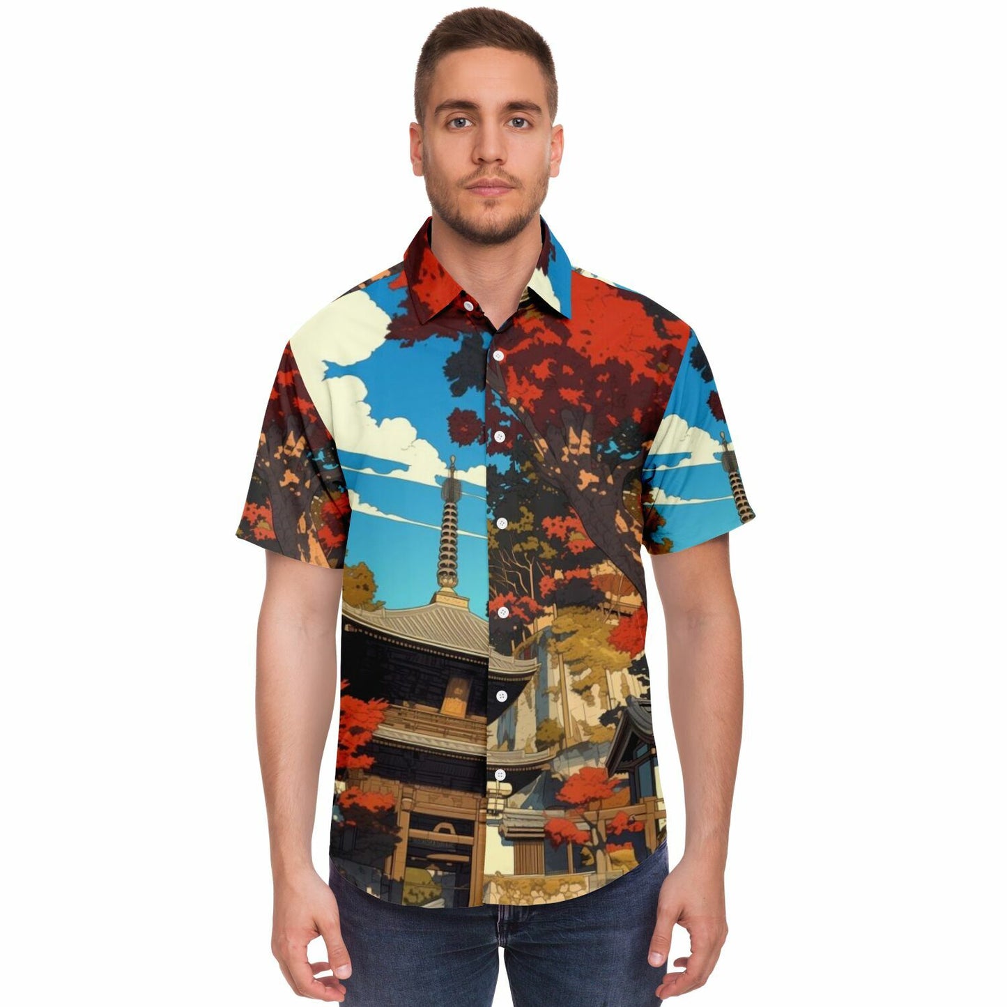 Turbo S Illustration Art Short Sleeve Button Down Shirt - AOP