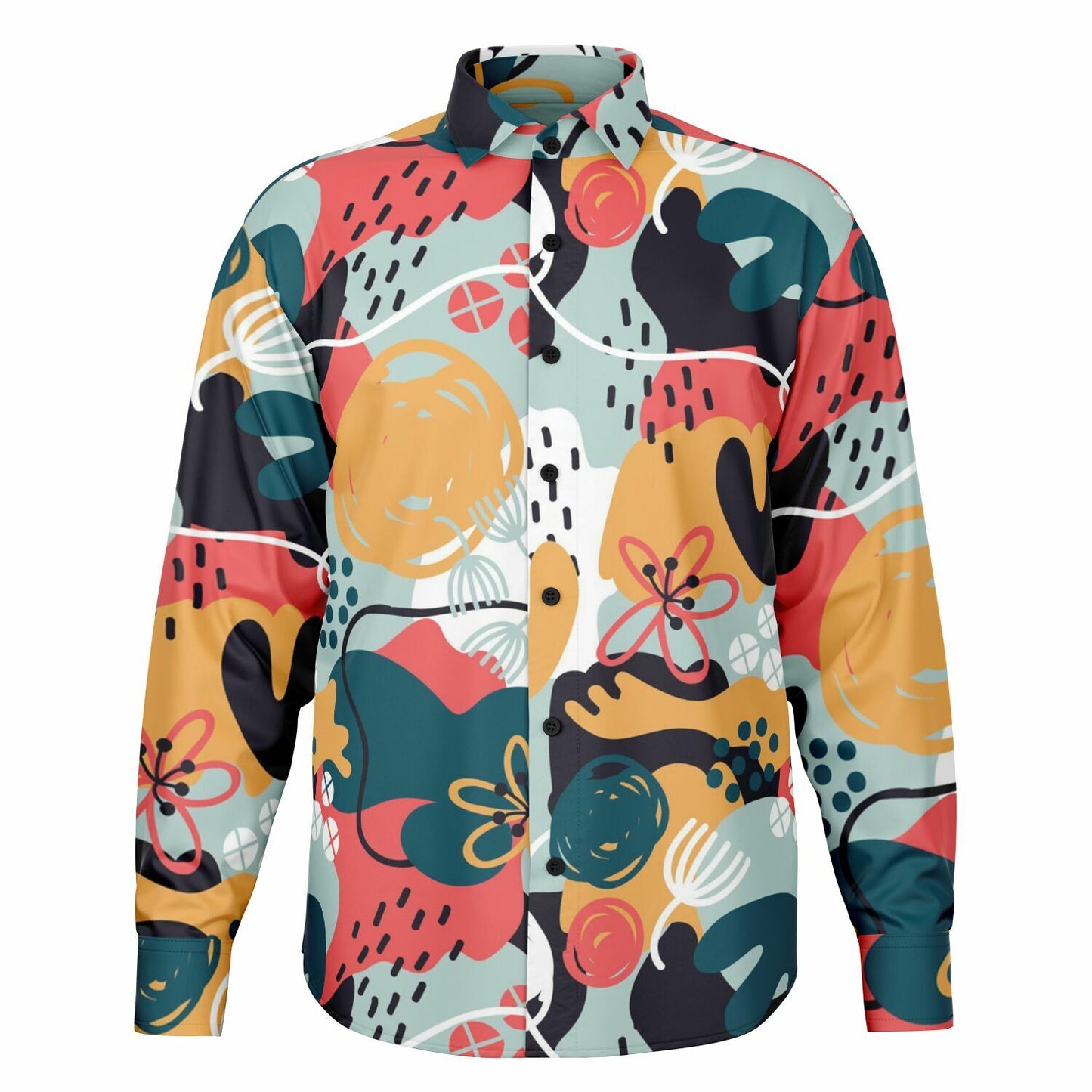 Abstract Pattern Long Sleeve Button Down Shirt - AOP