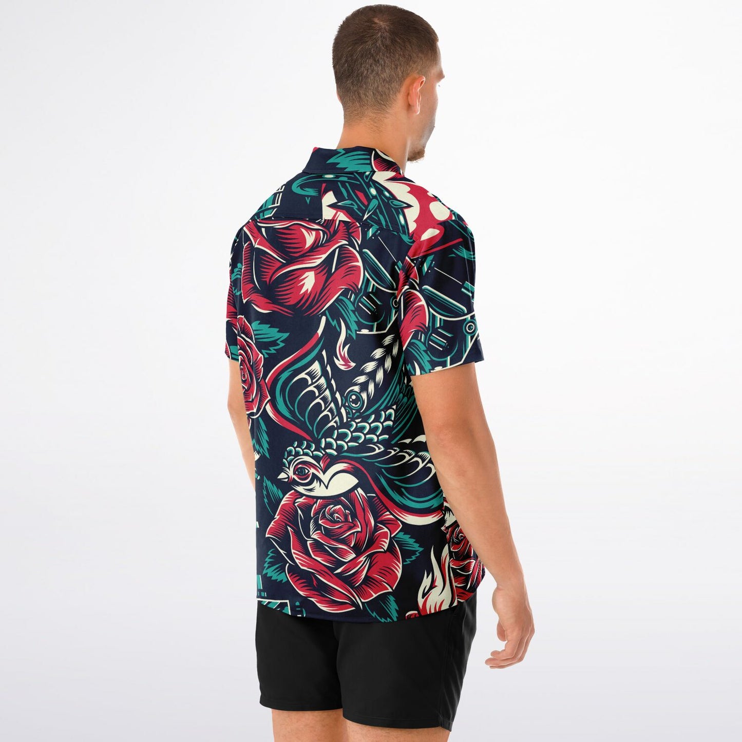 Floral Pattern Spread Collar Short Sleeve Shirt