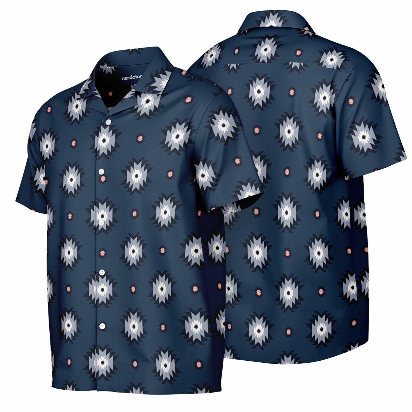 Aztec Pattern Spread Collar Short Sleeve Shirt