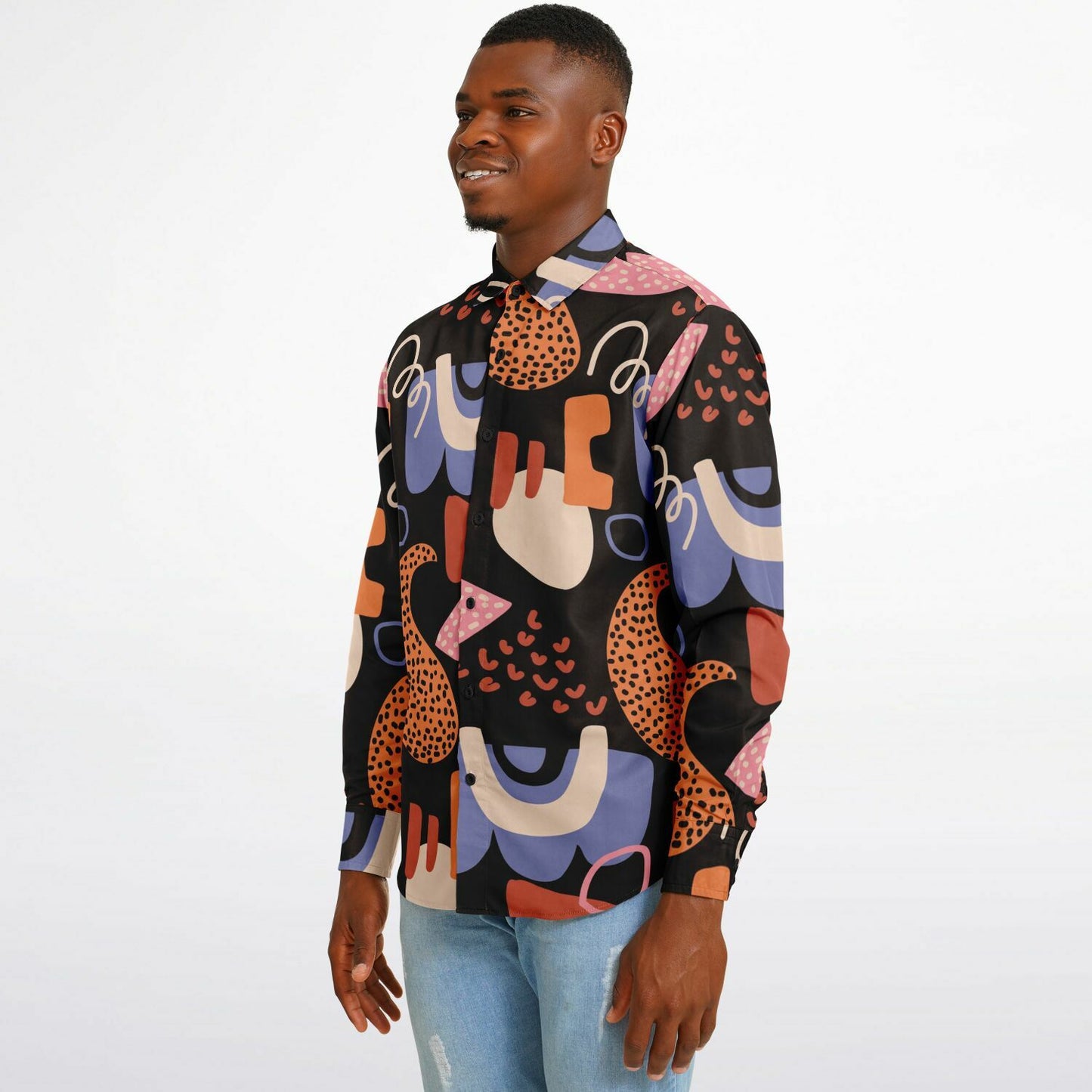 Abstract Flat Artwork Long Sleeve Button Down Shirt - AOP
