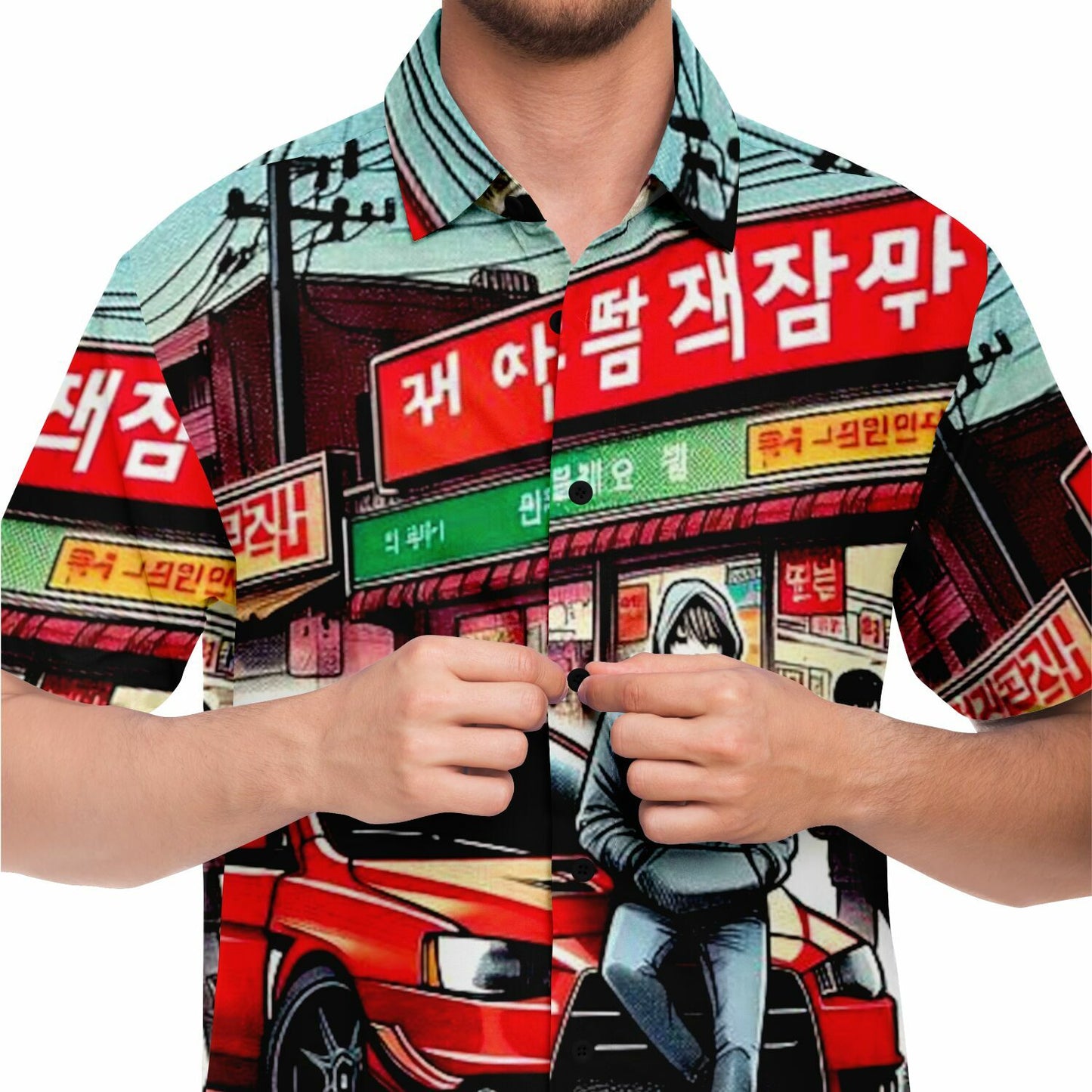 Japanese Street Painting Artwork Short Sleeve Button Down Shirt - AOP