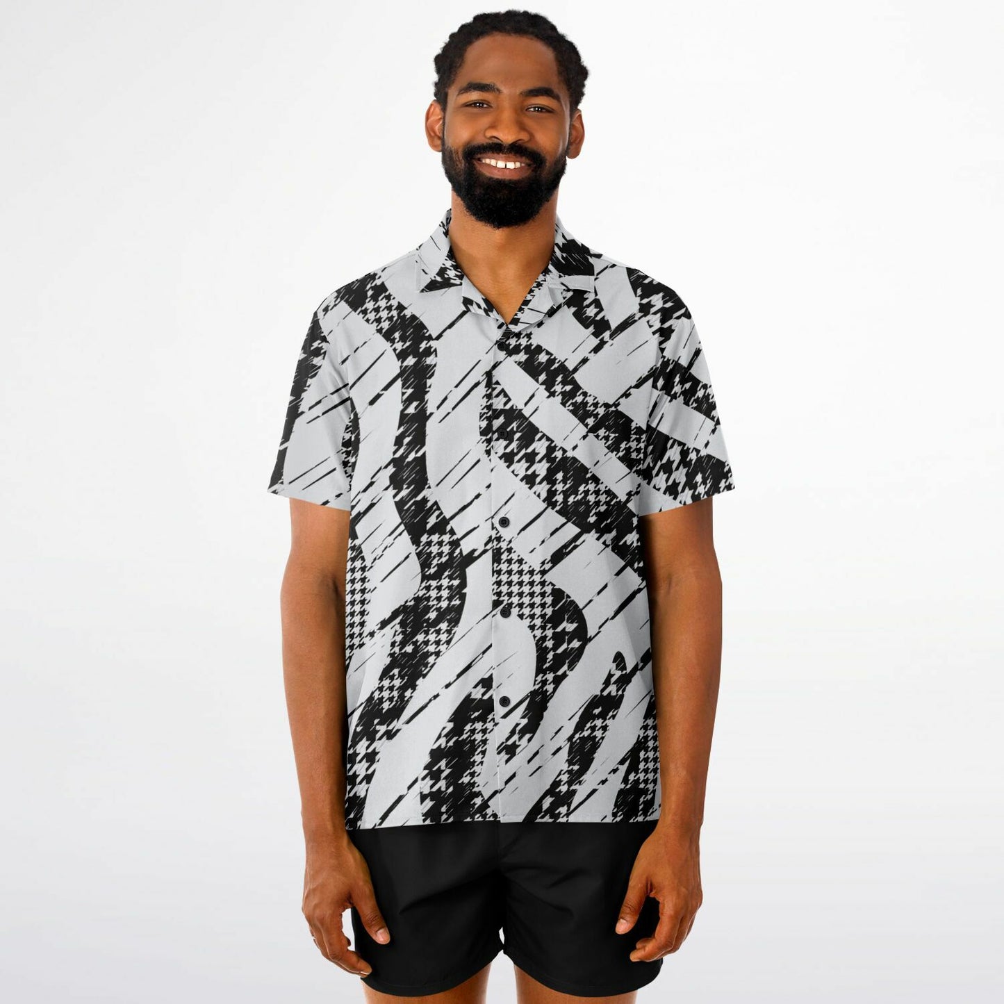 B&W Abstract Spread Collar Short Sleeve Shirt