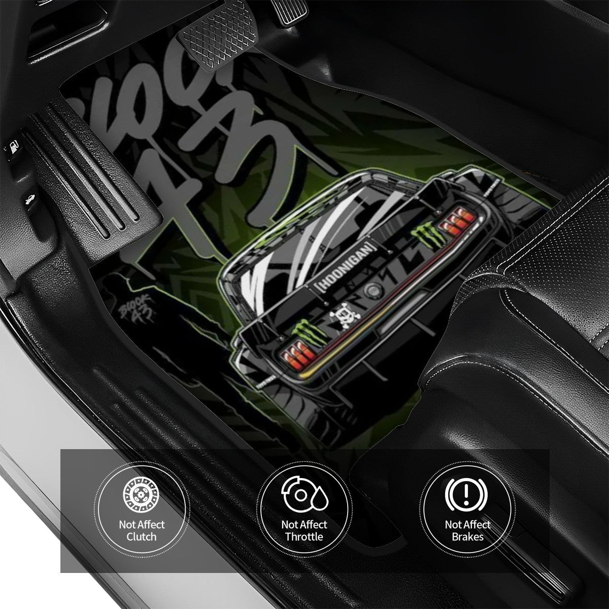 Ken block inspired car floor mats context mockup image.