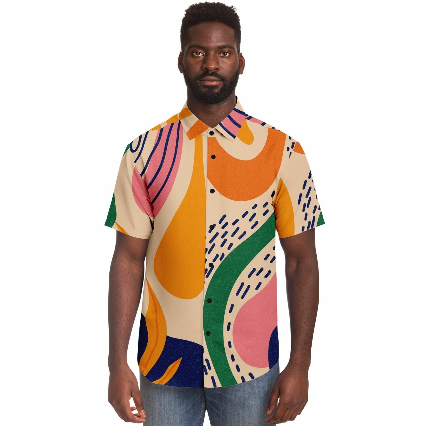 Abstract Artwork Short Sleeve Button Down Shirt - AOP