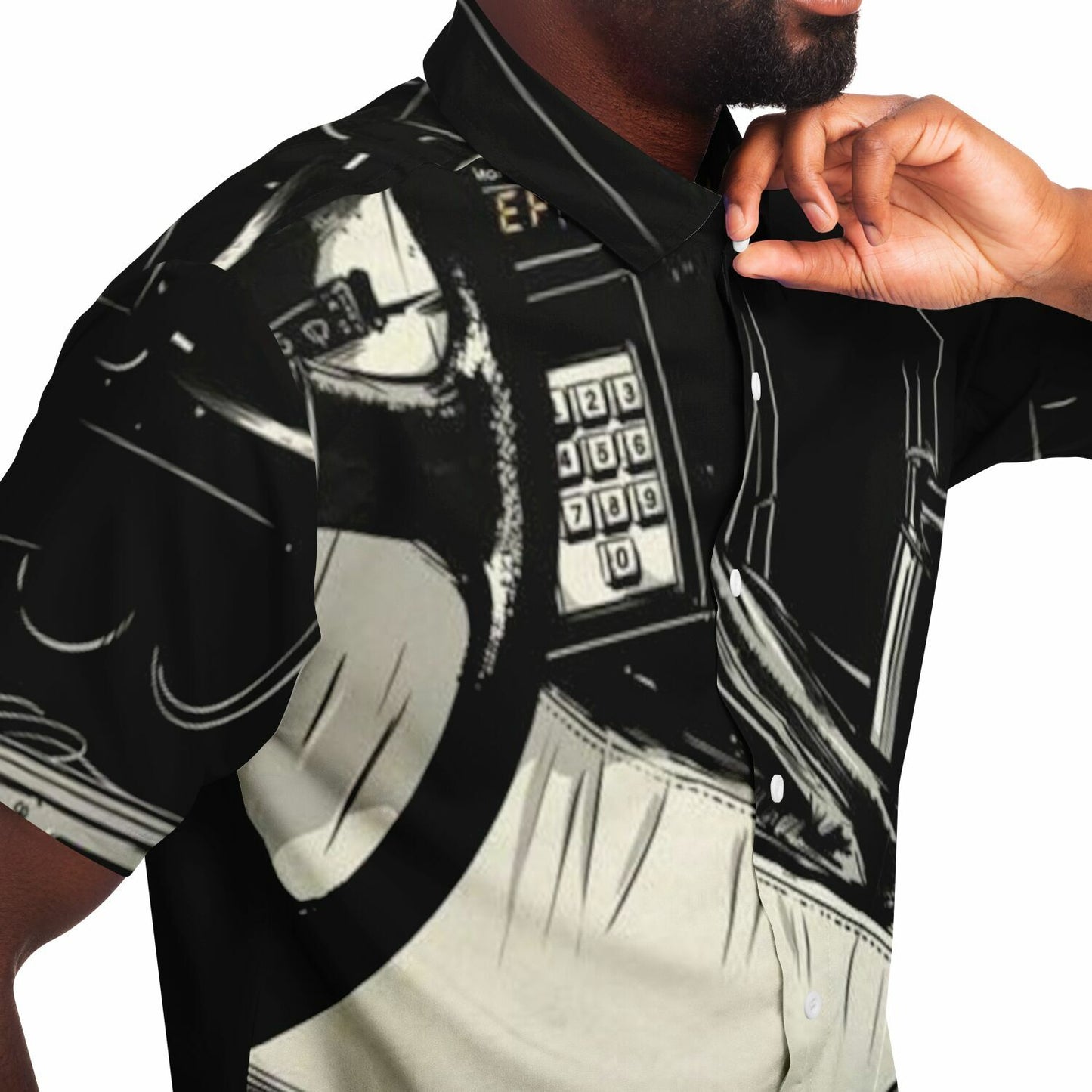 Delorean Time Machine Illustration Short Sleeve Button Down Shirt - AOP