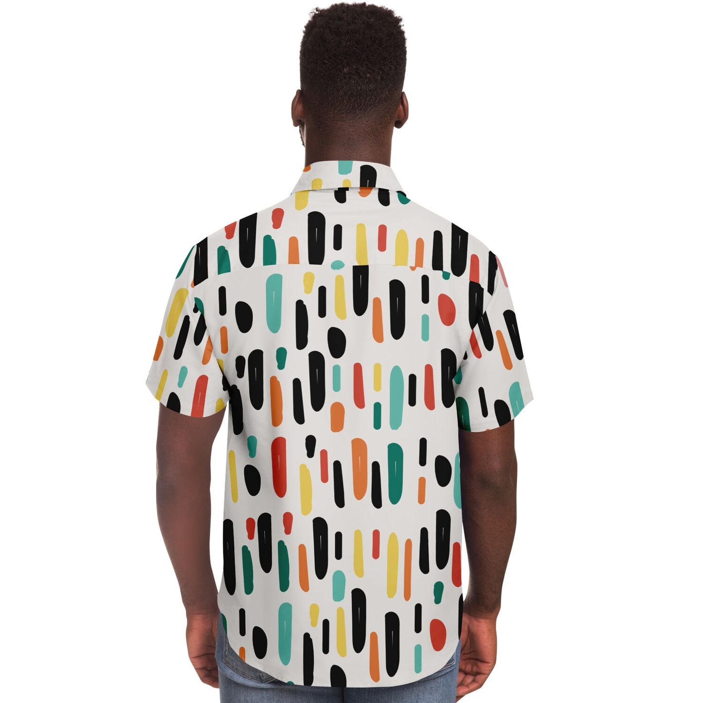 Colored Brush Strokes Abstract Short Sleeve Button Down Shirt - AOP