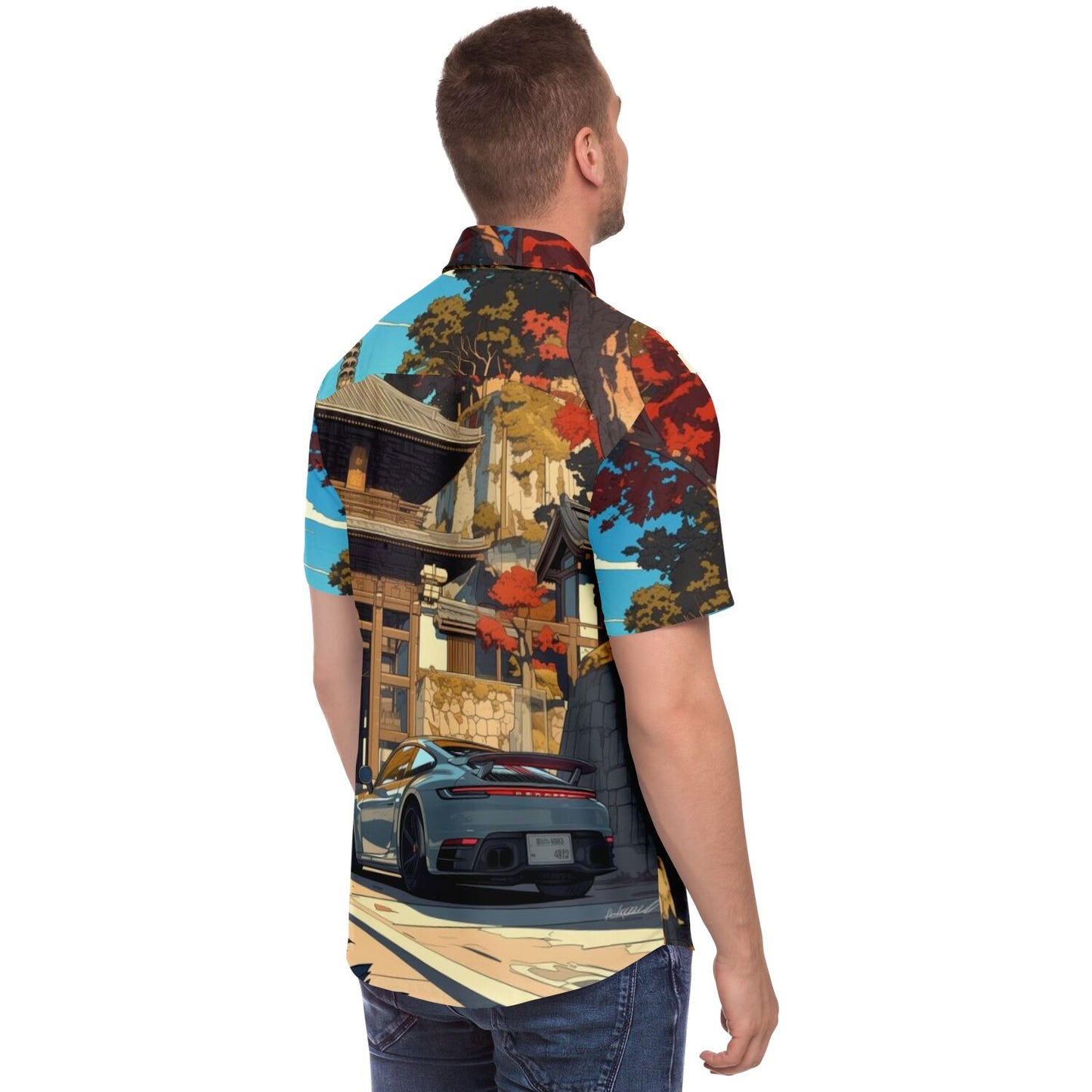Turbo S Illustration Art Short Sleeve Button Down Shirt - AOP