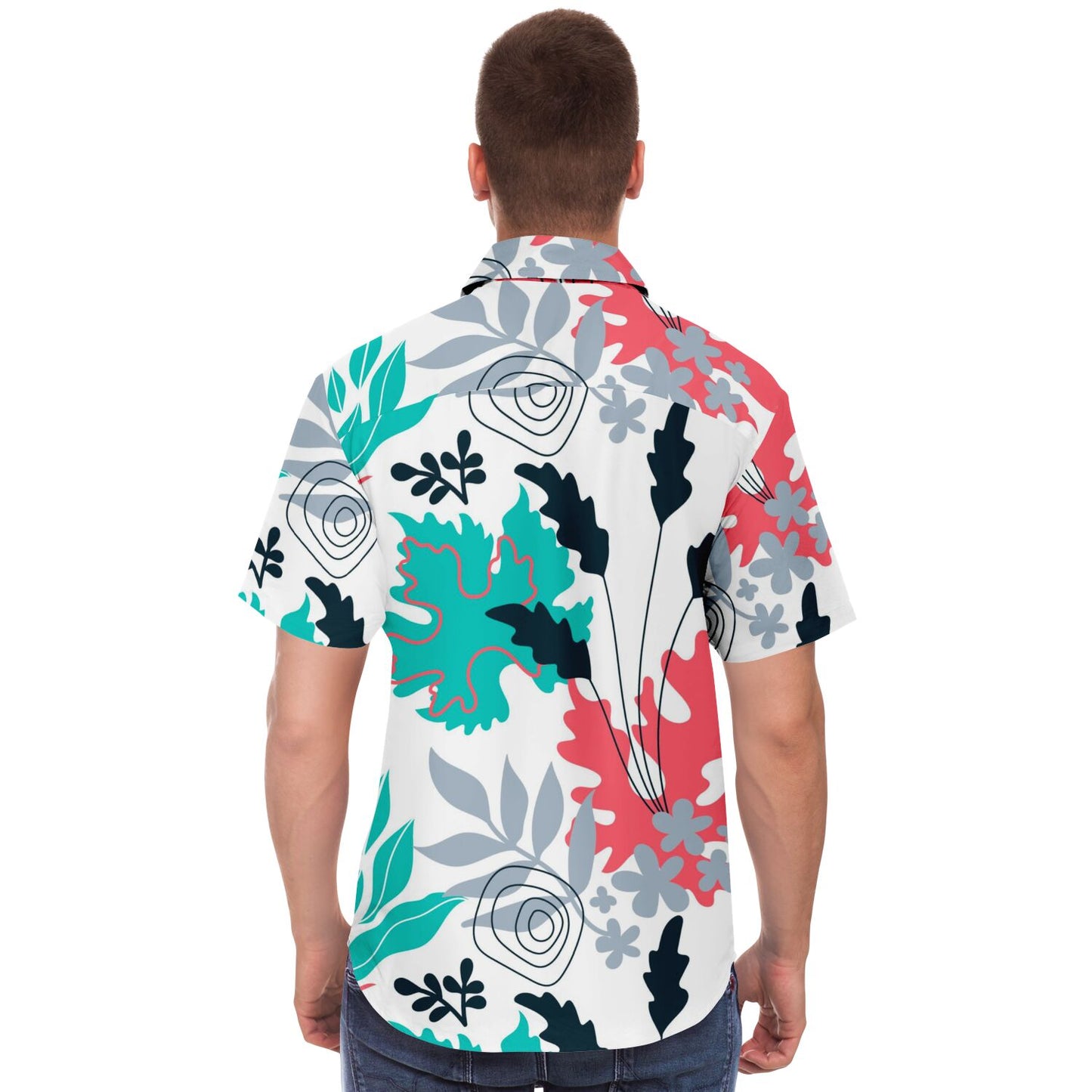Floral Artwork Short Sleeve Button Down Shirt - AOP