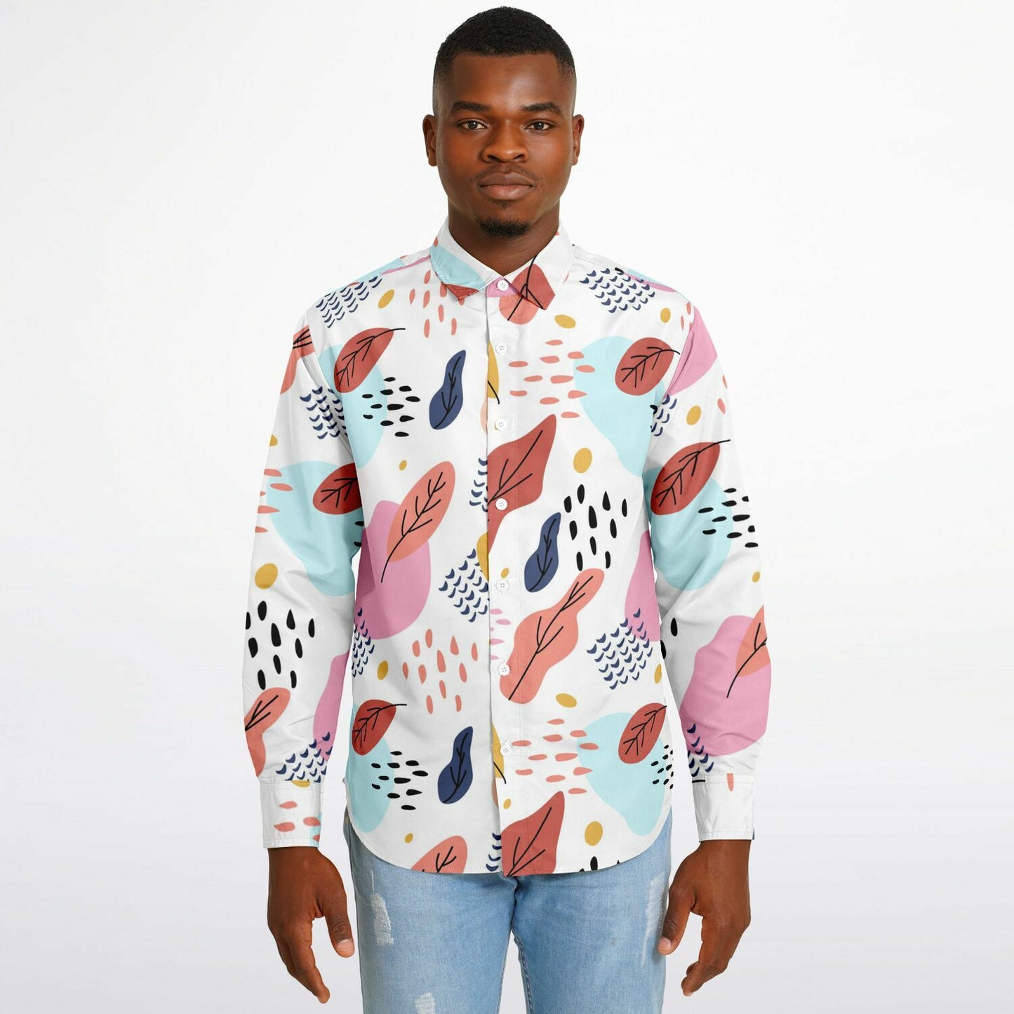 Leaves Painting Long Sleeve Button Down Shirt - AOP