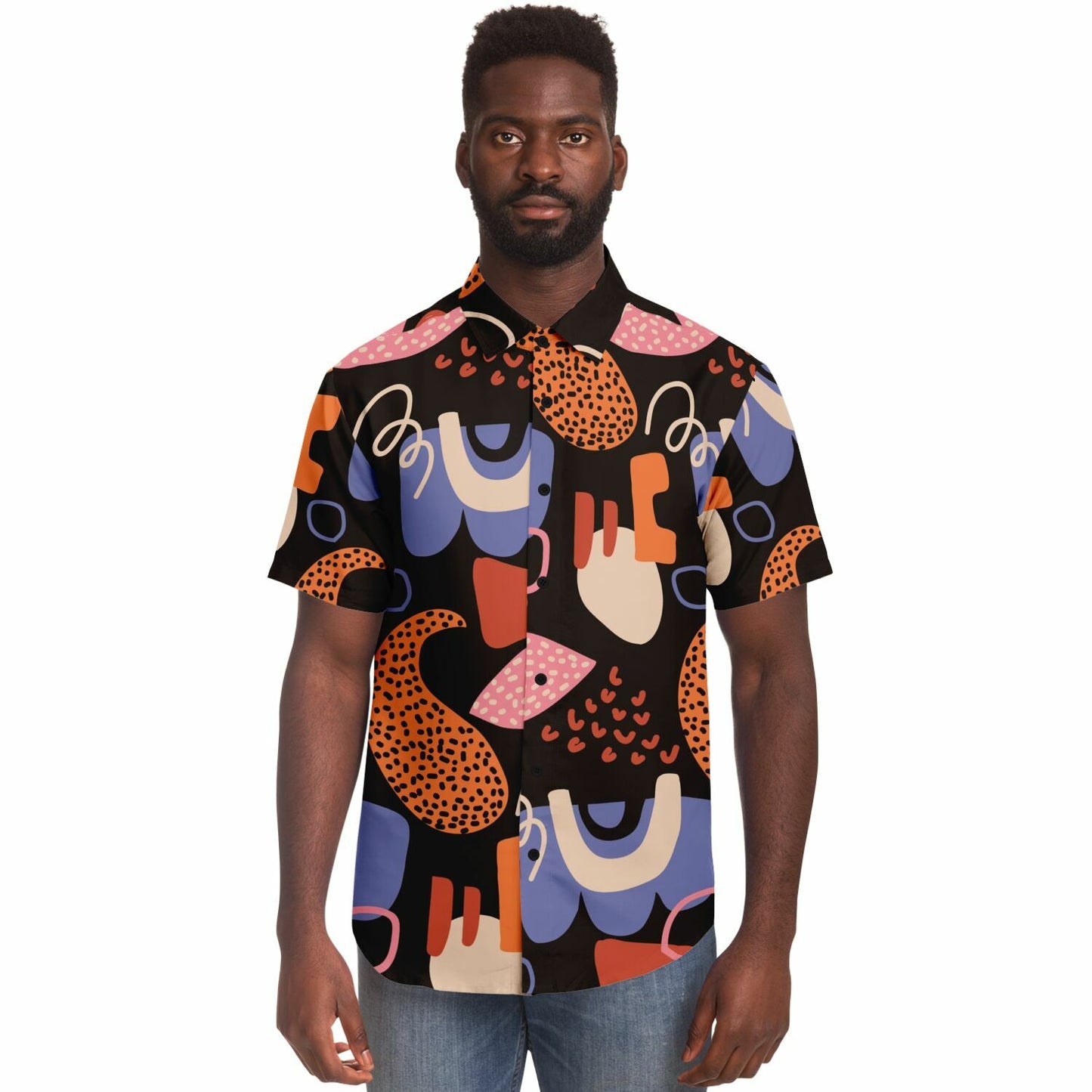 Abstract Flat Artwork Short Sleeve Button Down Shirt - AOP
