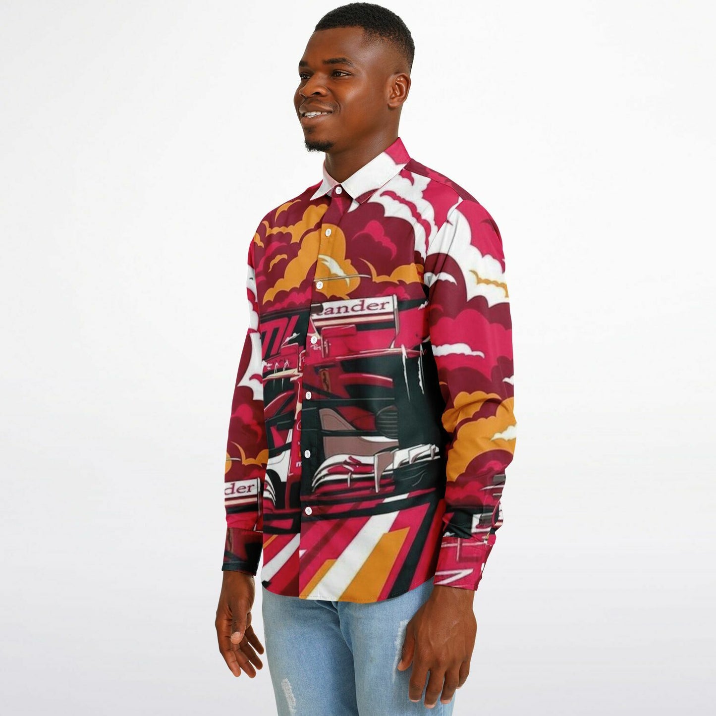 F1 illustration Long Sleeve Button Down Shirt - AOP