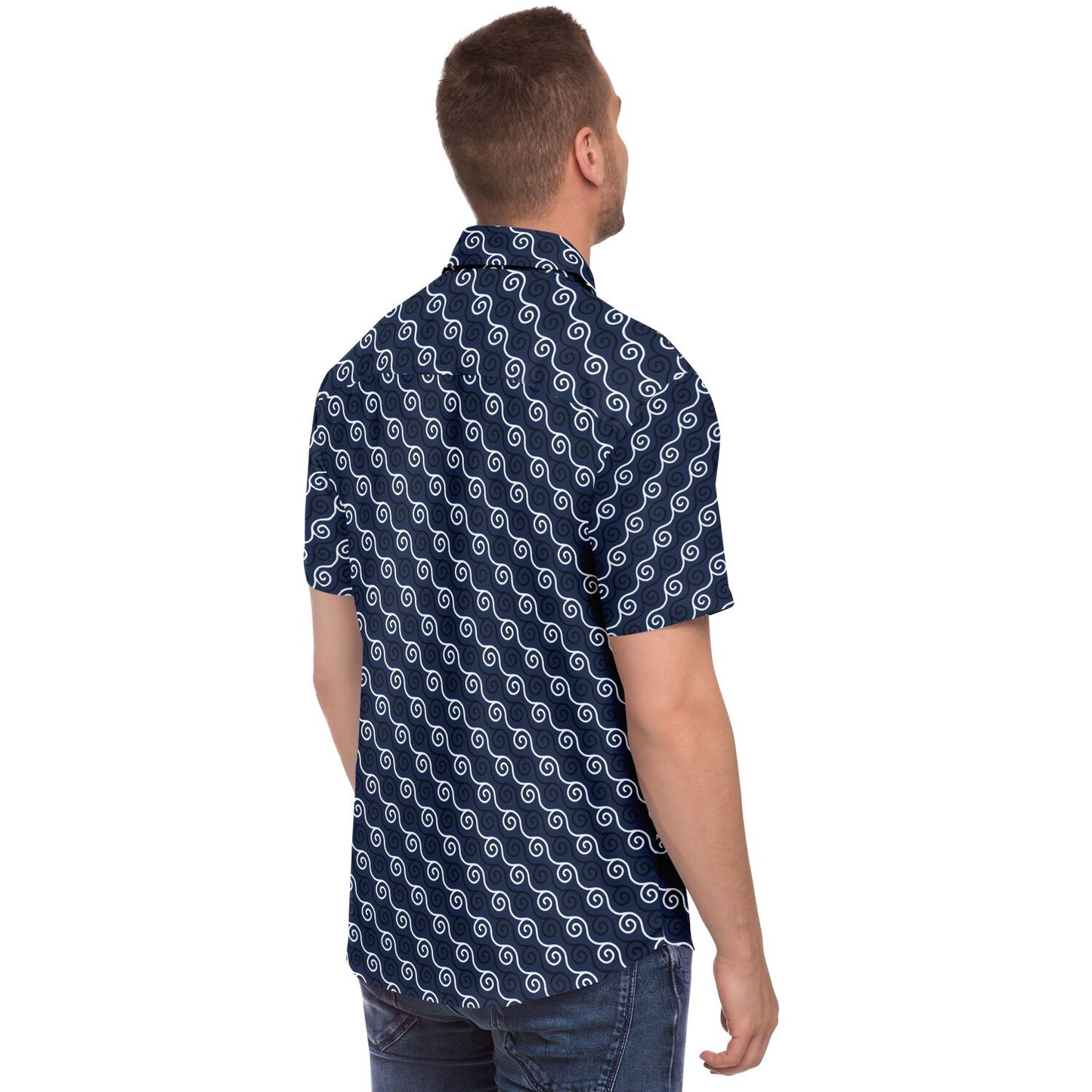 Linen Texture Print Short Sleeve Button Down Shirt - AOP