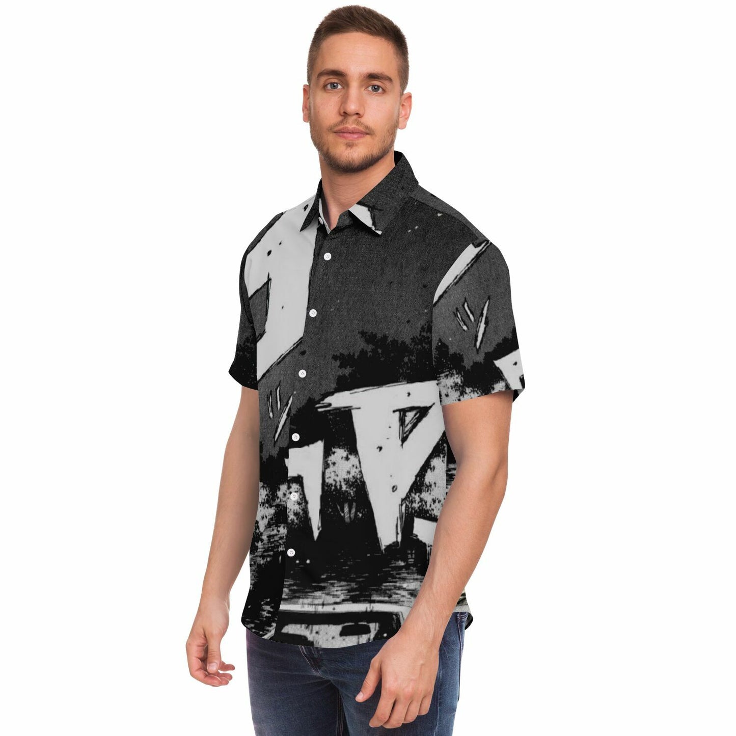 Initial D Illustration Short Sleeve Button Down Shirt - AOP