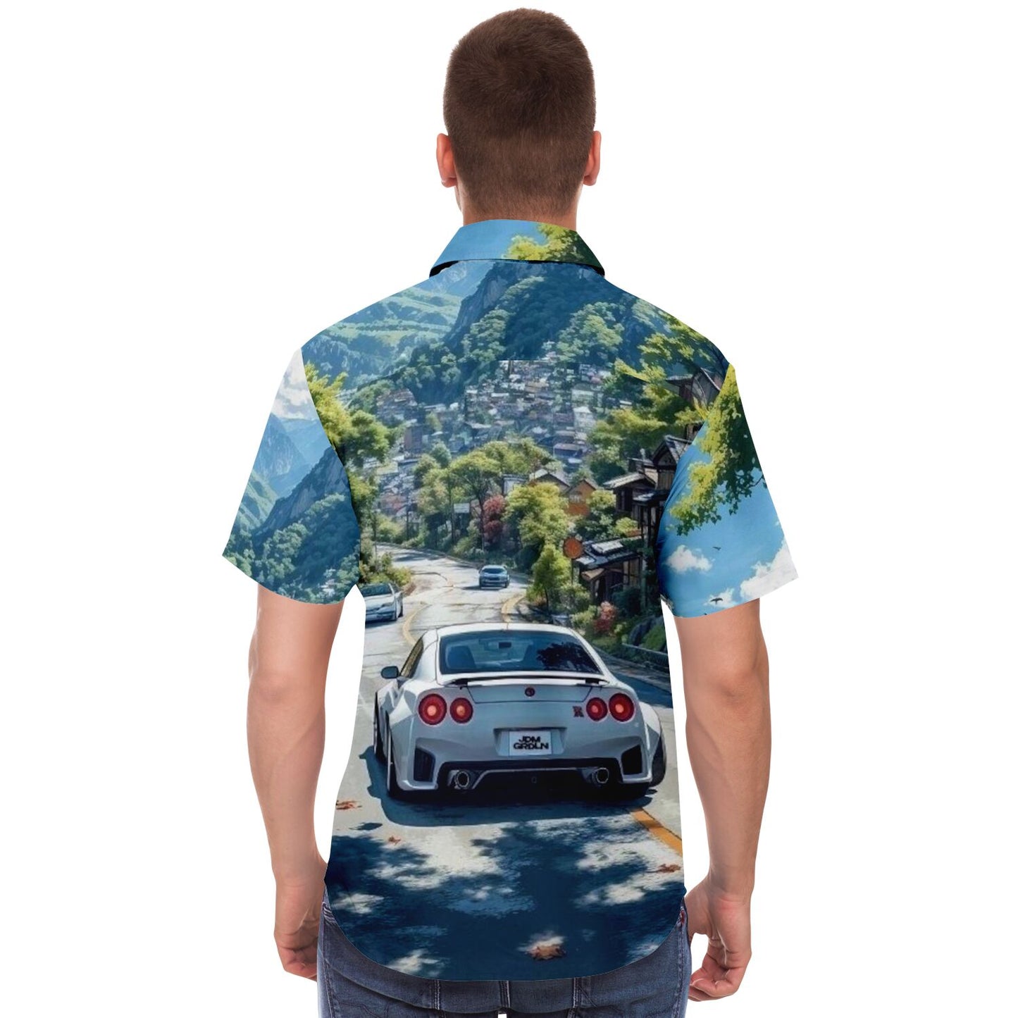 GTR in Japanese Mountains Short Sleeve Button Down Shirt - AOP