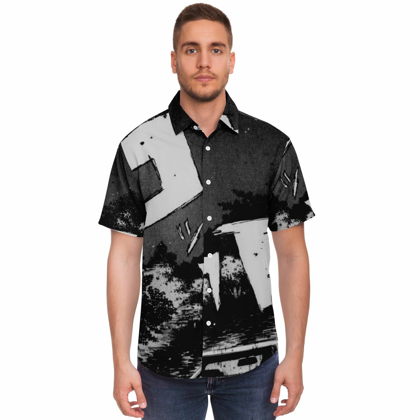 Initial D Illustration Short Sleeve Button Down Shirt - AOP