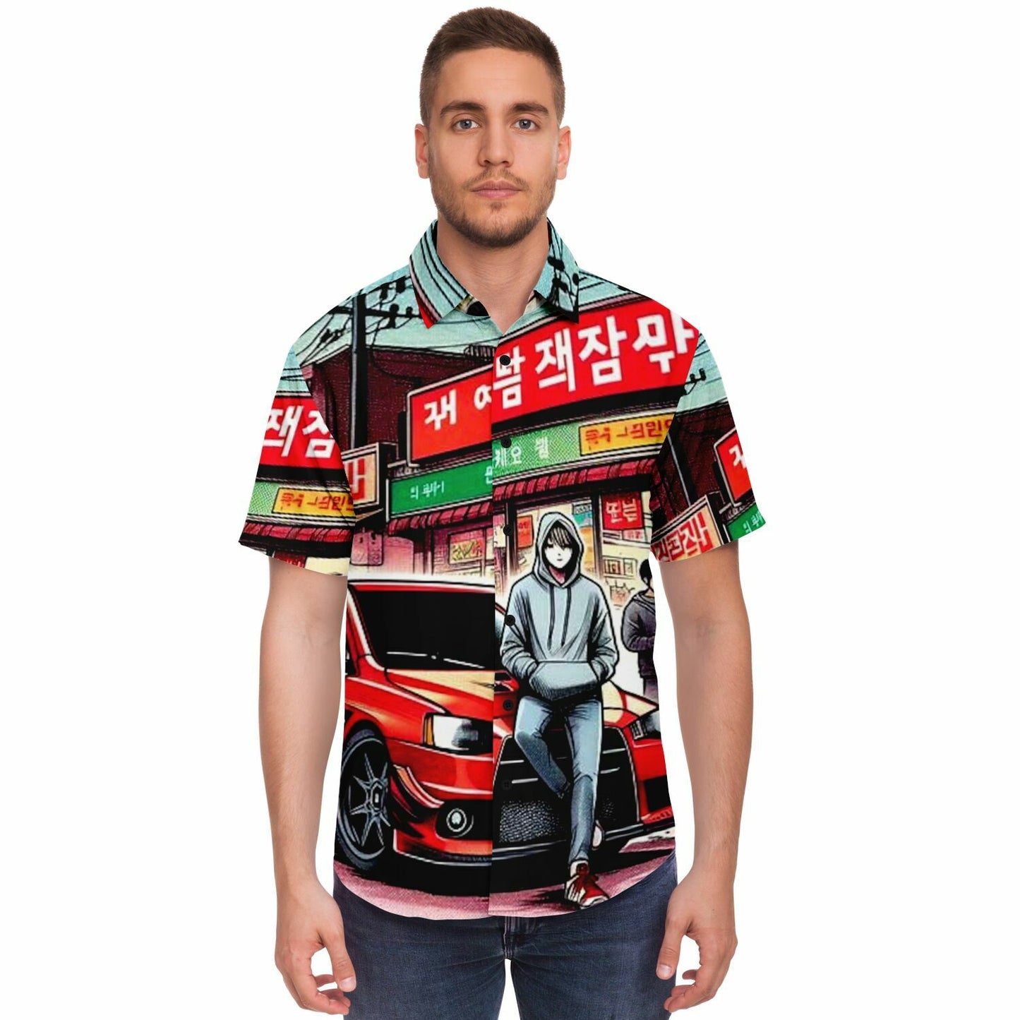 Japanese Street Painting Artwork Short Sleeve Button Down Shirt - AOP