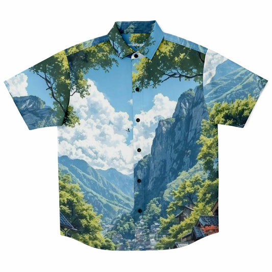 GTR in Japanese Mountains Short Sleeve Button Down Shirt - AOP
