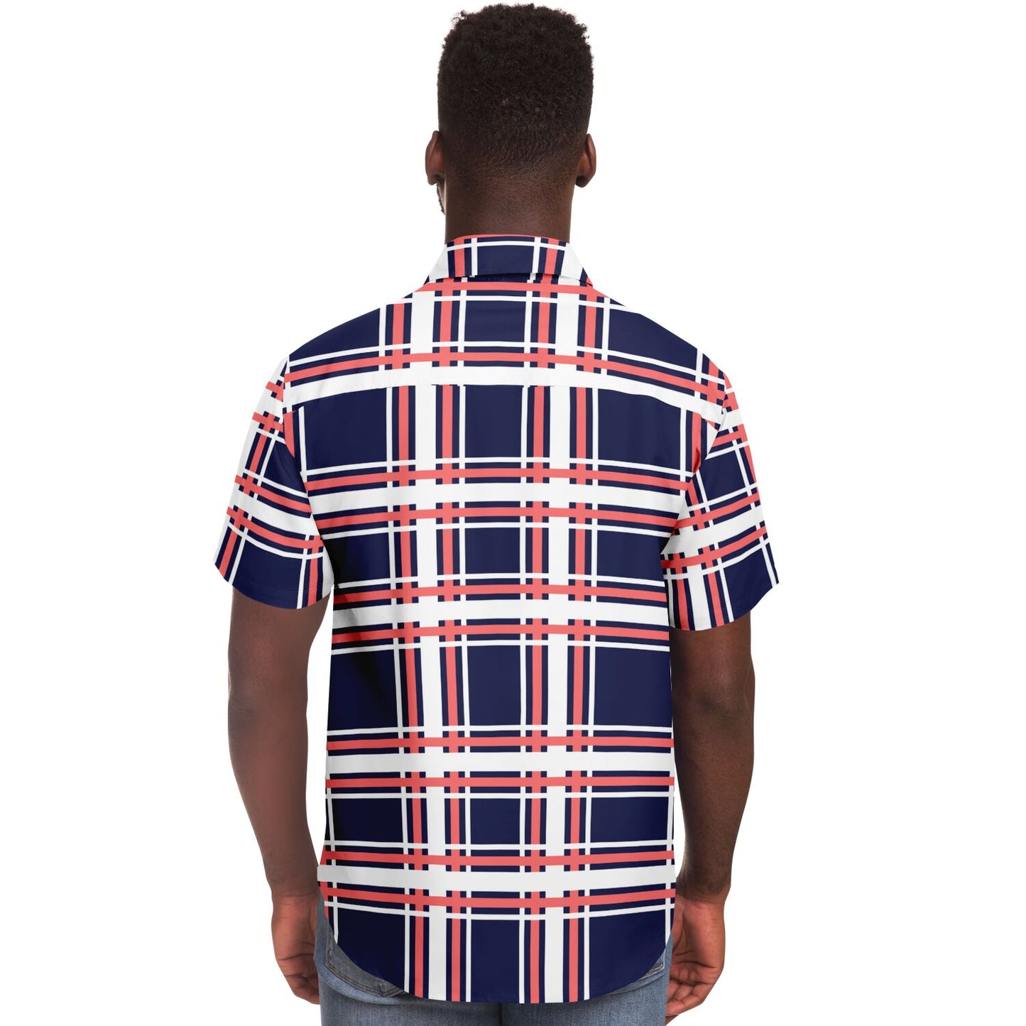 Purple Patterned Short Sleeve Button Down Shirt - AOP