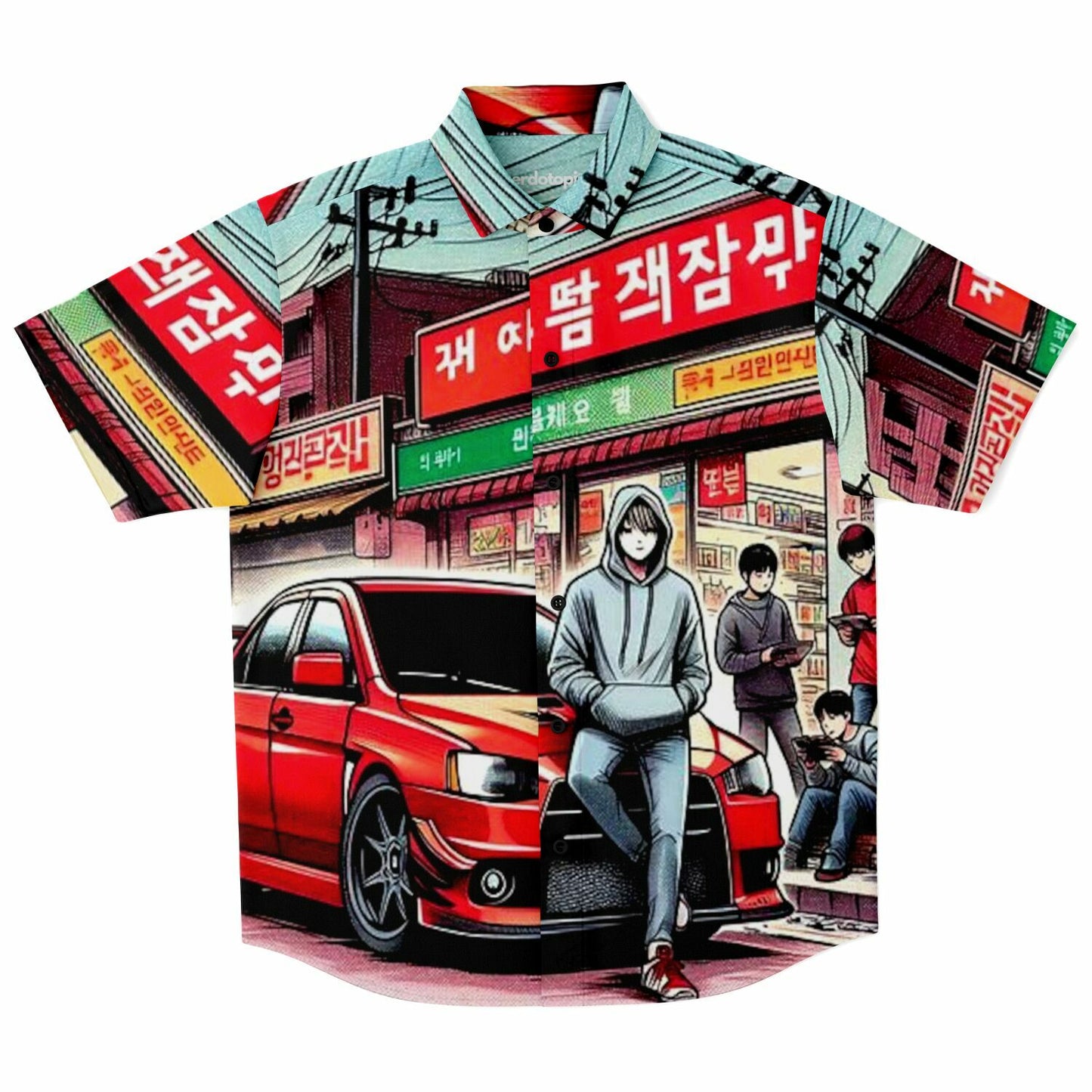 Japanese Street Painting Artwork Short Sleeve Button Down Shirt - AOP