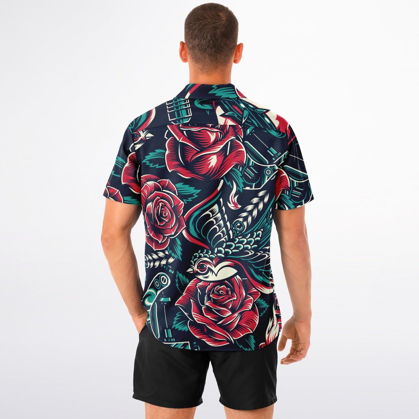 Floral Pattern Spread Collar Short Sleeve Shirt
