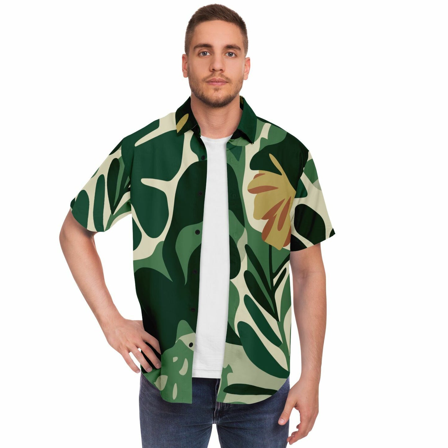 Floral Pattern Short Sleeve Button Down Shirt - AOP