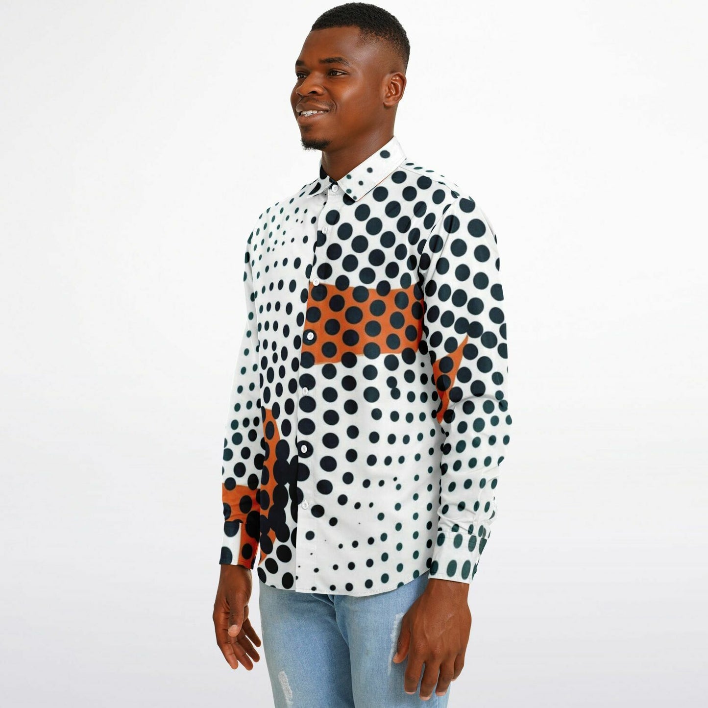 Impression Photo Pattern Long Sleeve Button Down Shirt - AOP