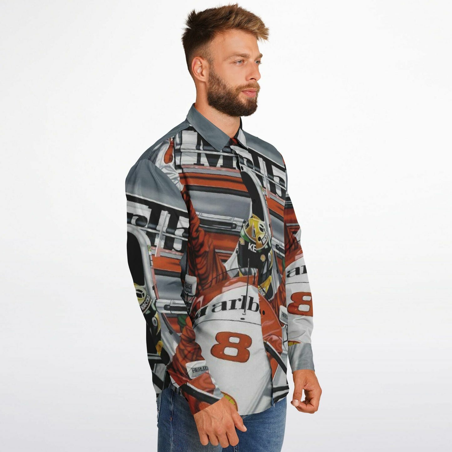 F1 Win Poster Long Sleeve Button Down Shirt - AOP