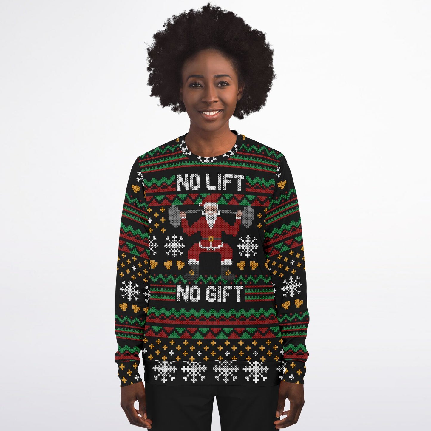 No Lift No Gift Powerlifter Santa Funny Printed Sweatshirt
