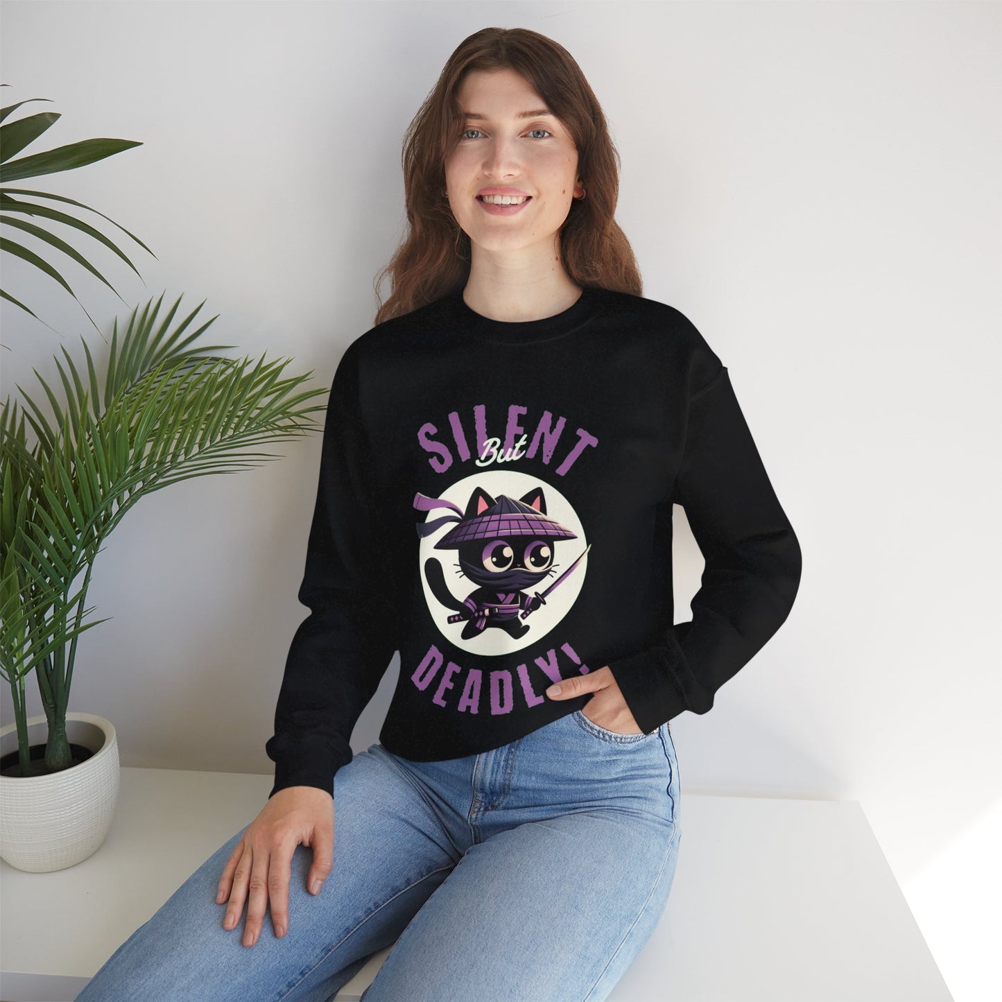 Silent But Deadly Ninja Cat Unisex Heavy Blend™ Crewneck Sweatshirt