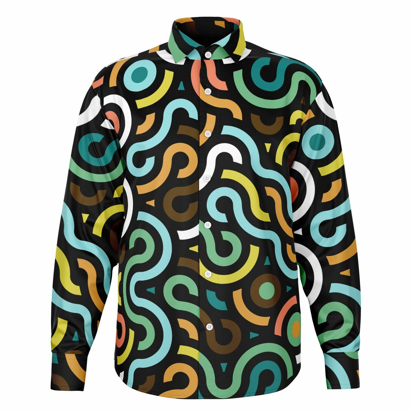 Colored Doodle Art Long Sleeve Button Down Shirt - AOP