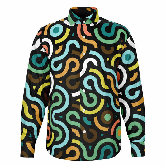 Colored Doodle Art Long Sleeve Button Down Shirt - AOP