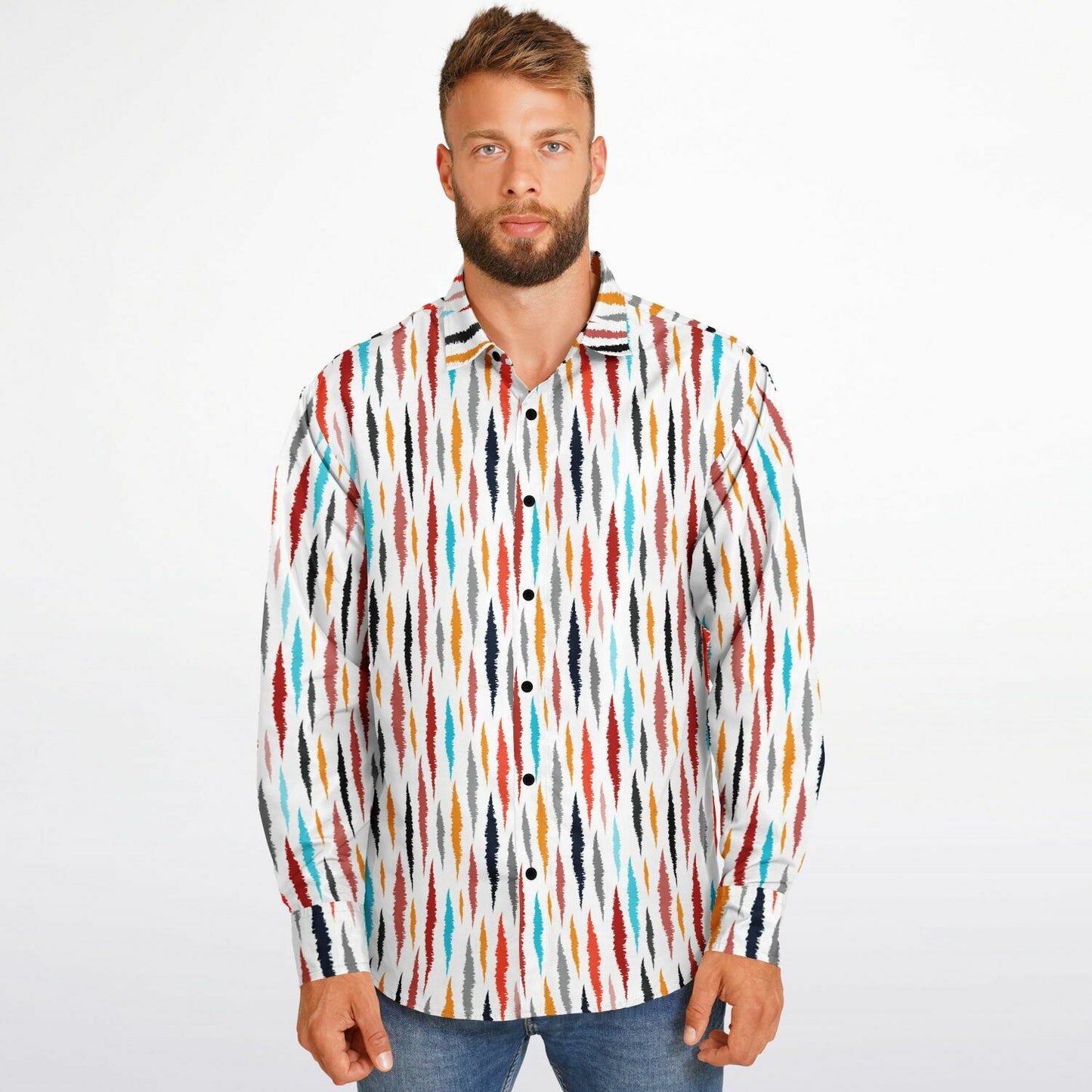 Colored Seamless Pattern Long Sleeve Button Down Shirt - AOP