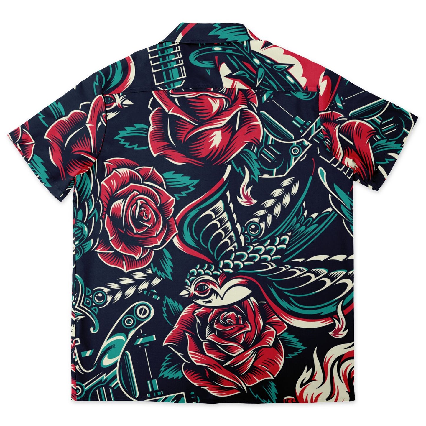 Floral Pattern Spread Collar Short Sleeve Shirt