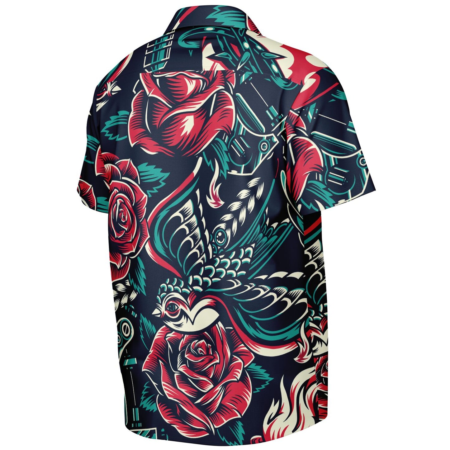Floral Pattern Spread Collar Short Sleeve Shirt