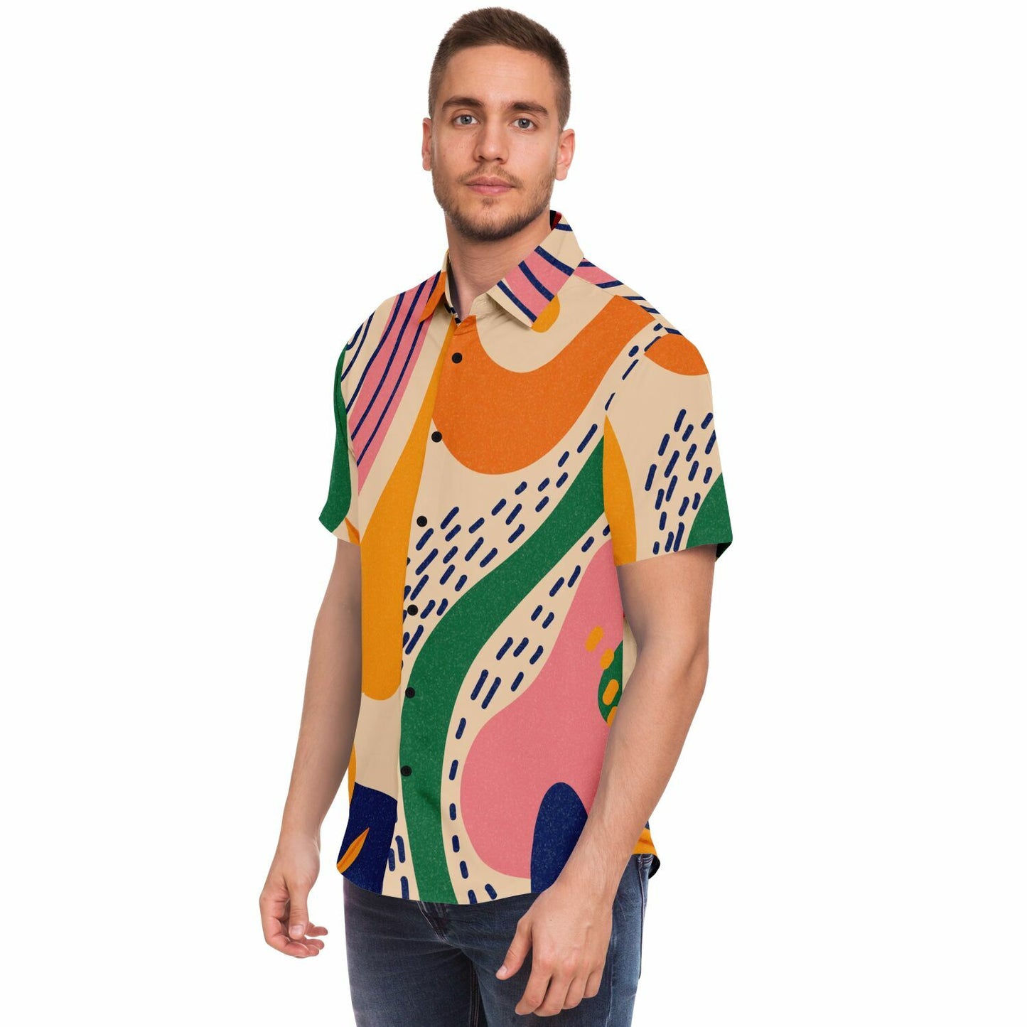 Abstract Artwork Short Sleeve Button Down Shirt - AOP