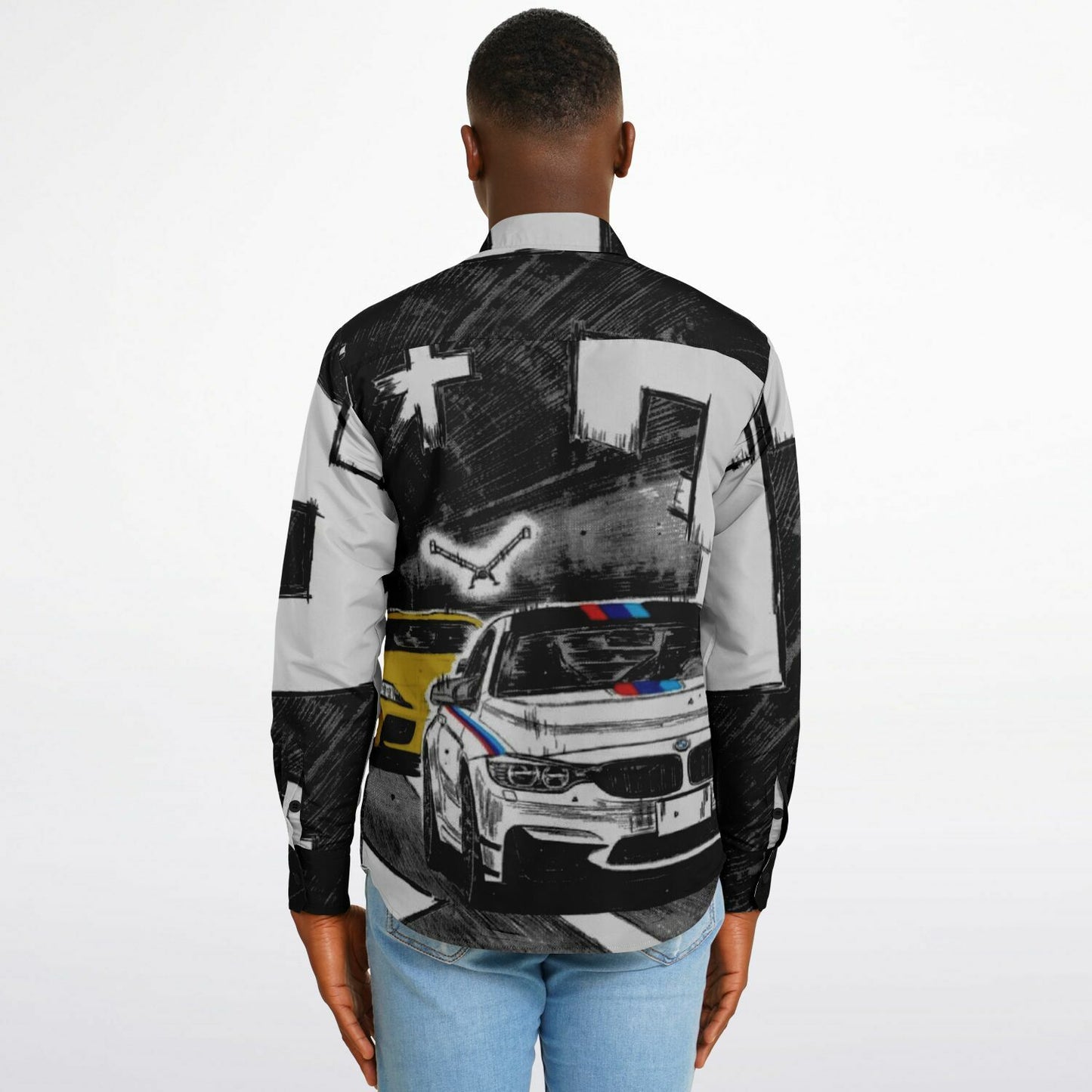 Bimmer Supra Illustration Long Sleeve Button Down Shirt - AOP