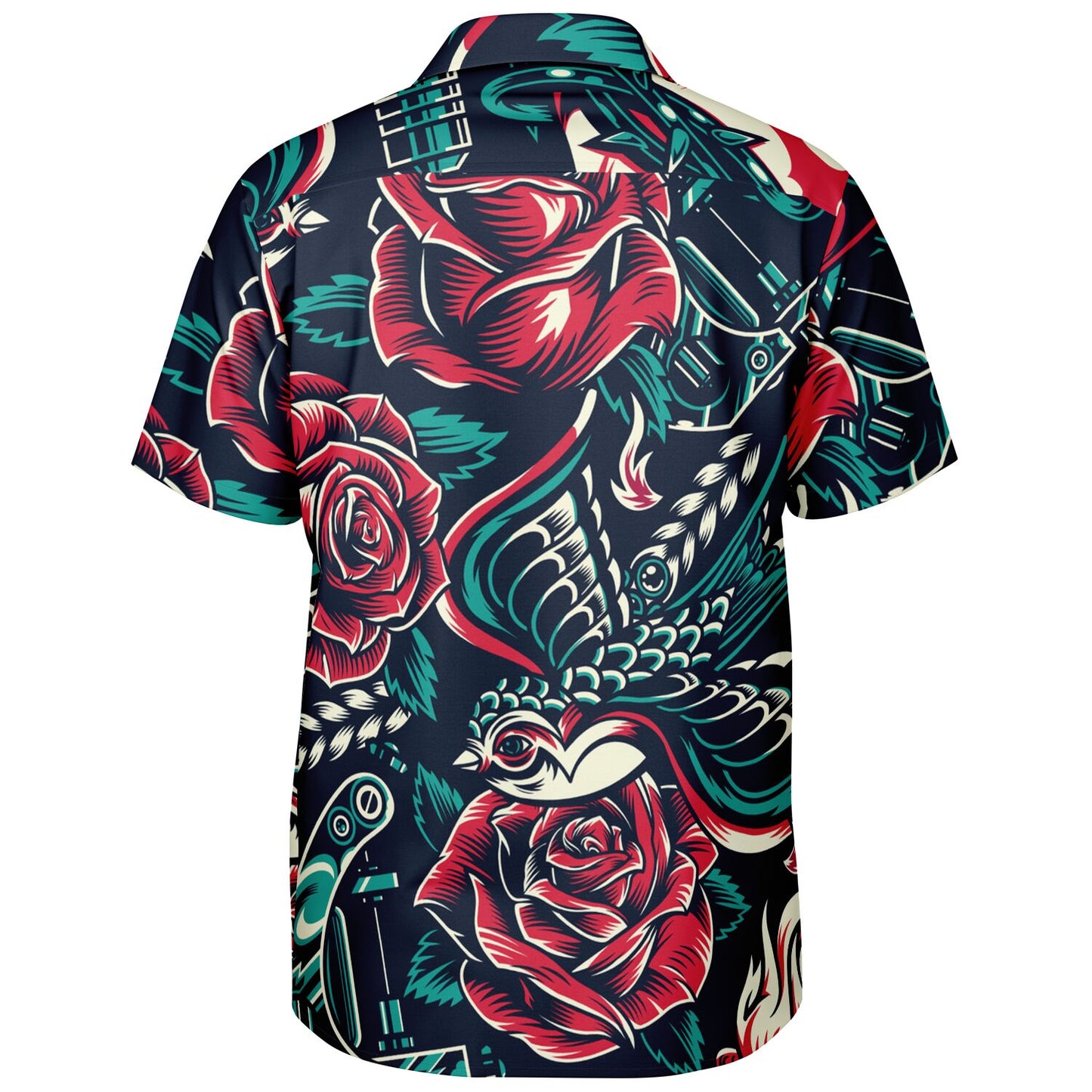 Floral Pattern Spread Collar Short Sleeve Shirt