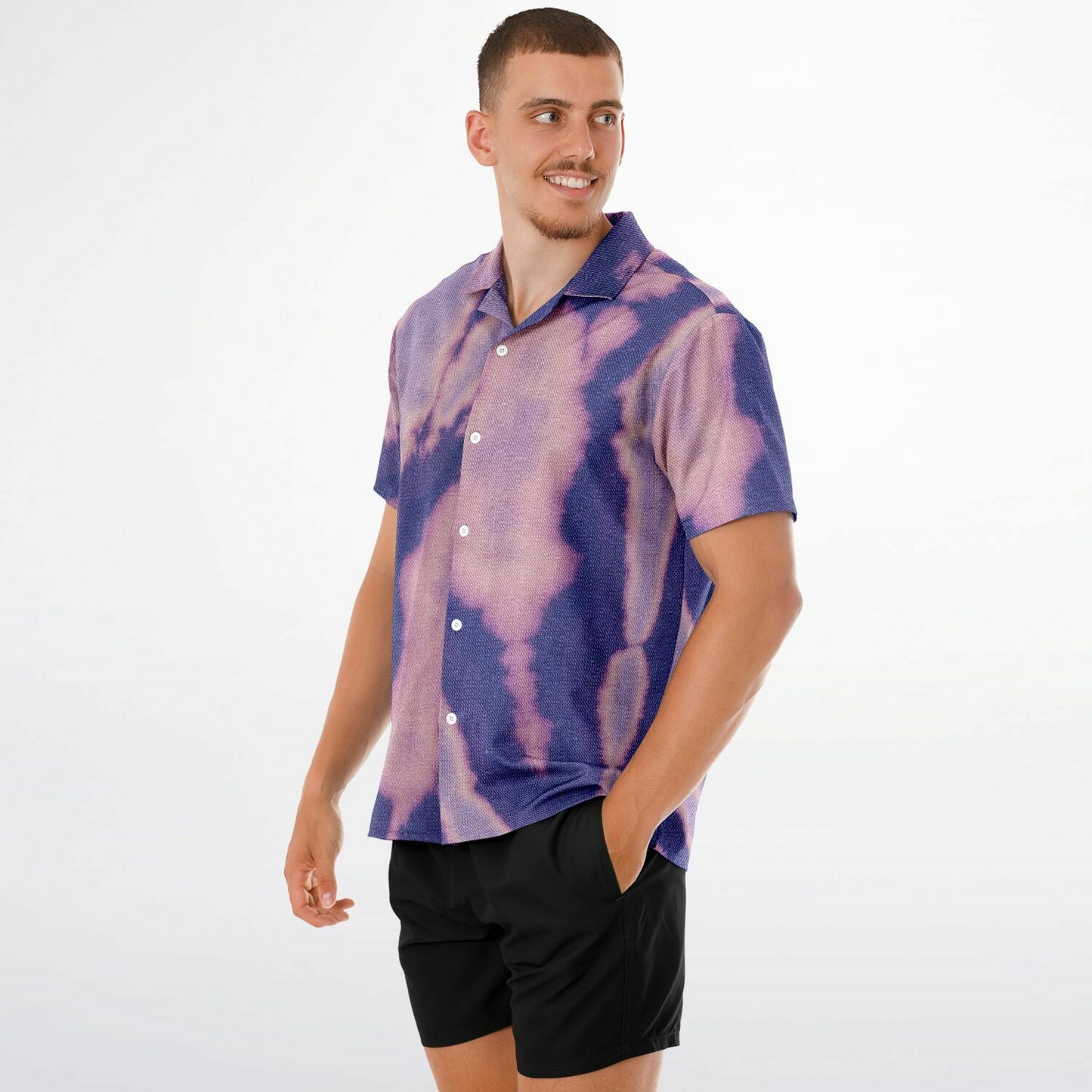 Tie-Dye Pattern Inspired Spread Collar Short Sleeve Shirt