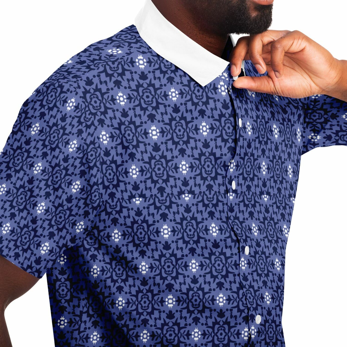 Purple Floral Seamless Pattern Short Sleeve Button Down Shirt - AOP