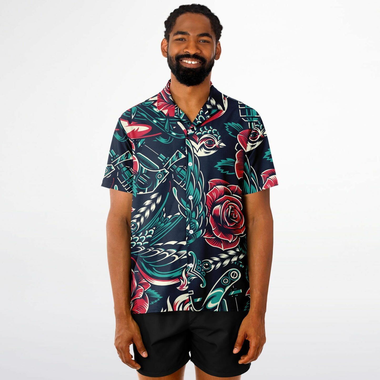 Floral Pattern Spread Collar Short Sleeve Shirt