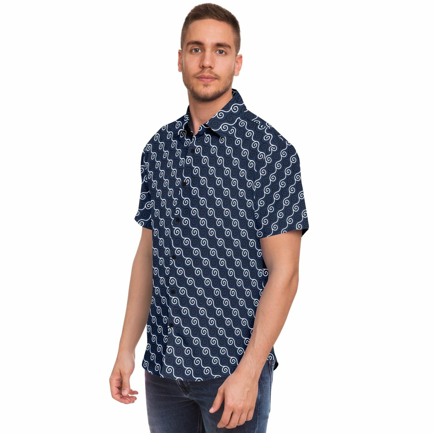 Linen Texture Print Short Sleeve Button Down Shirt - AOP