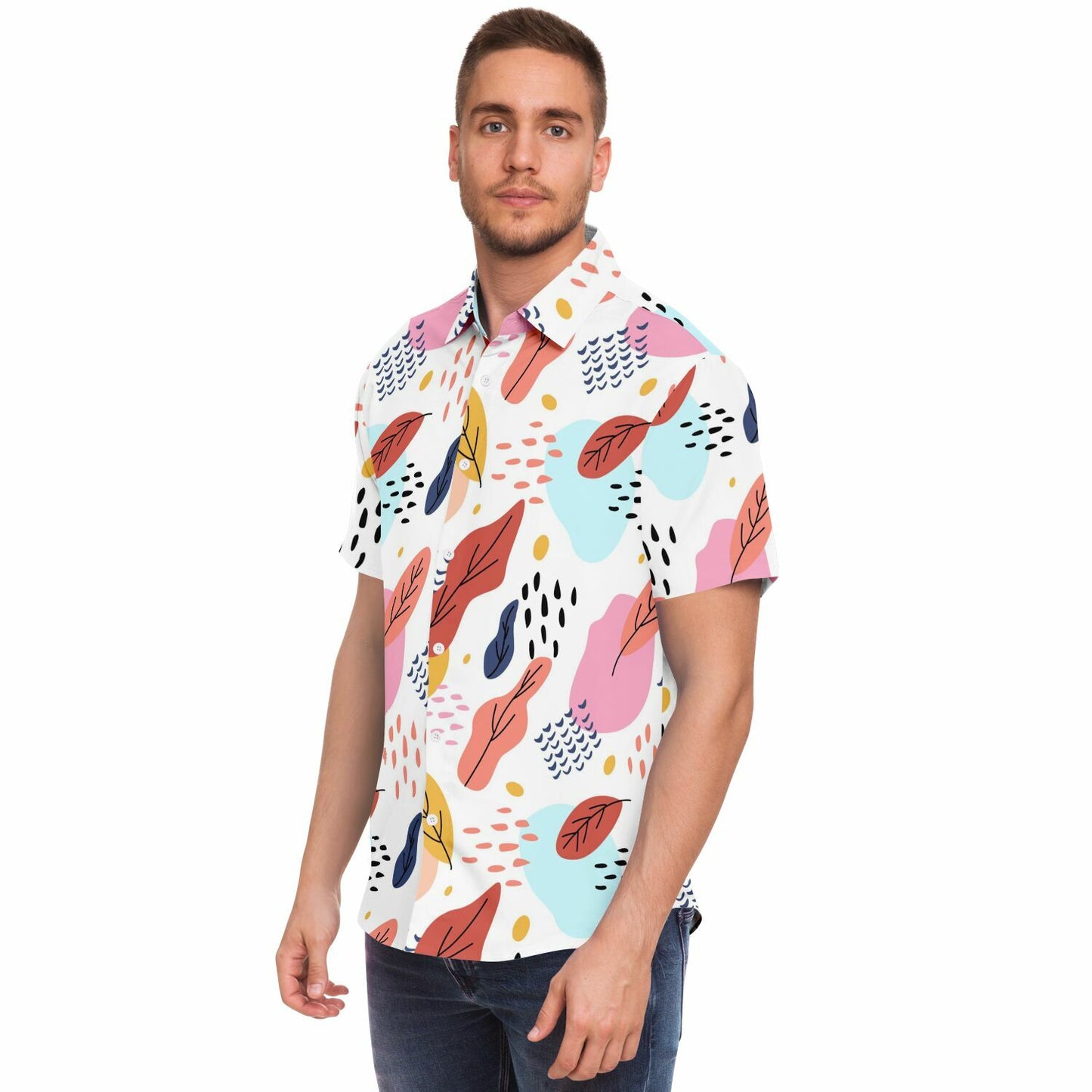 Leaves Painting Short Sleeve Button Down Shirt - AOP