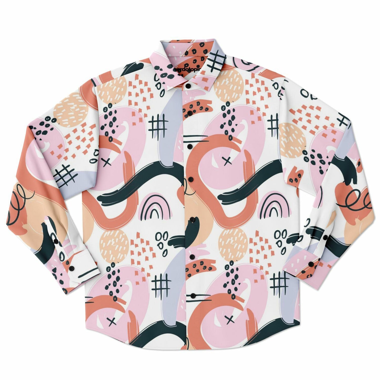 Abstract Art Hand Drawn Long Sleeve Button Down Shirt - AOP
