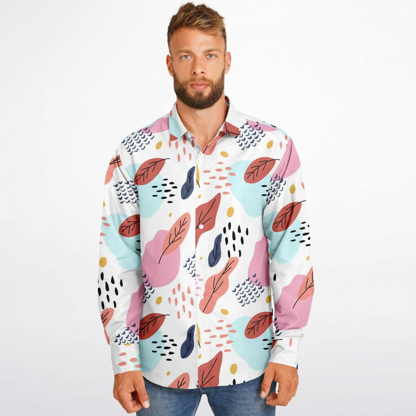 Leaves Painting Long Sleeve Button Down Shirt - AOP