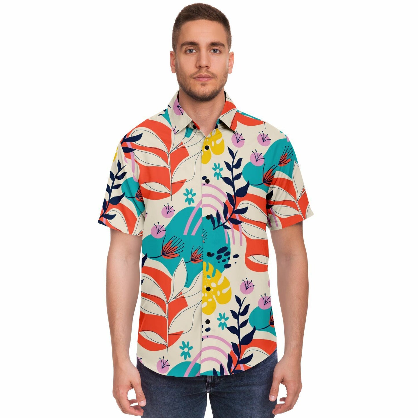 Floral Painting Short Sleeve Button Down Shirt - AOP