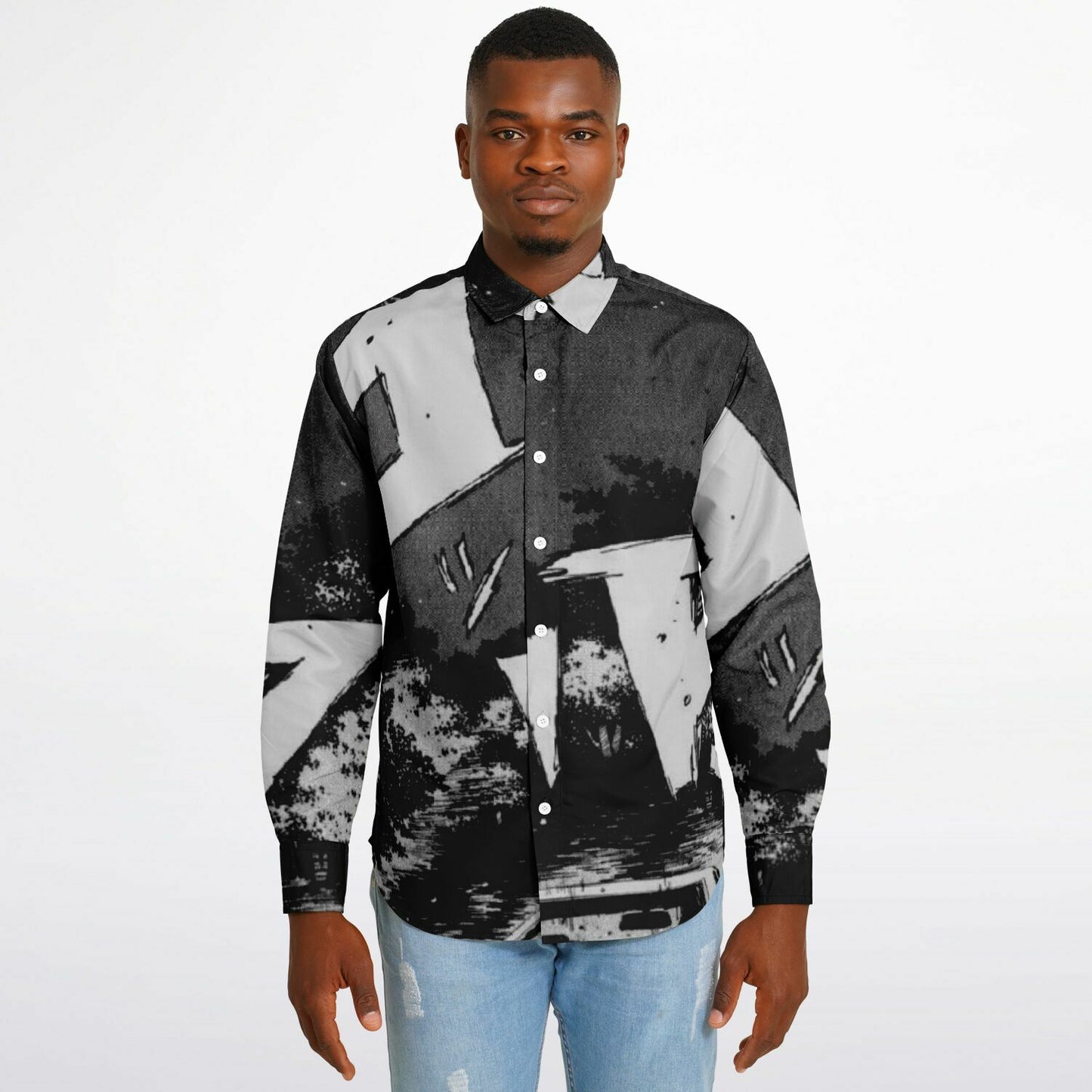 Initial D Illustration Long Sleeve Button Down Shirt - AOP