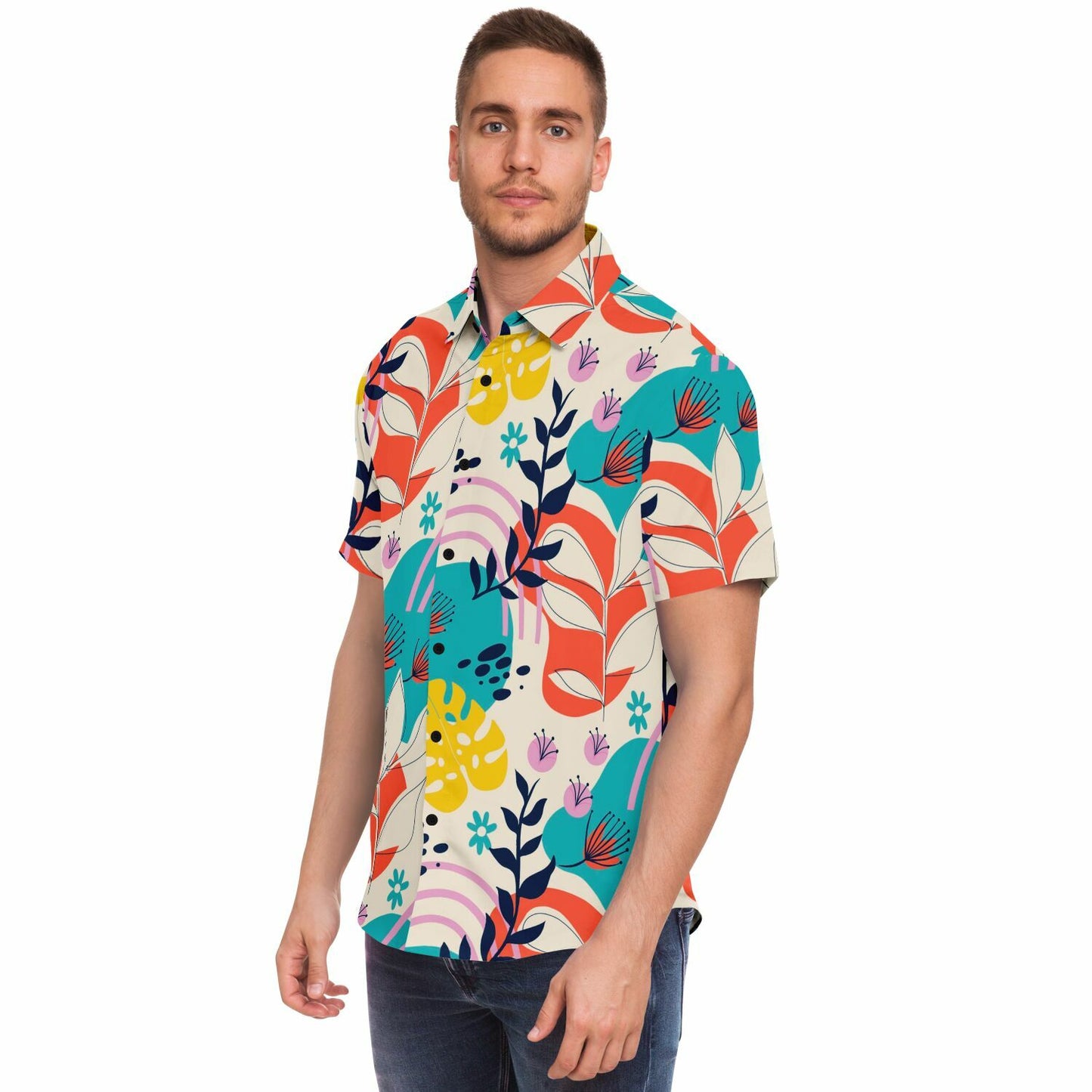 Floral Painting Short Sleeve Button Down Shirt - AOP